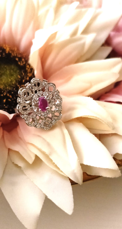 Elegant Silver-Tone Floral CZ Statement Ring