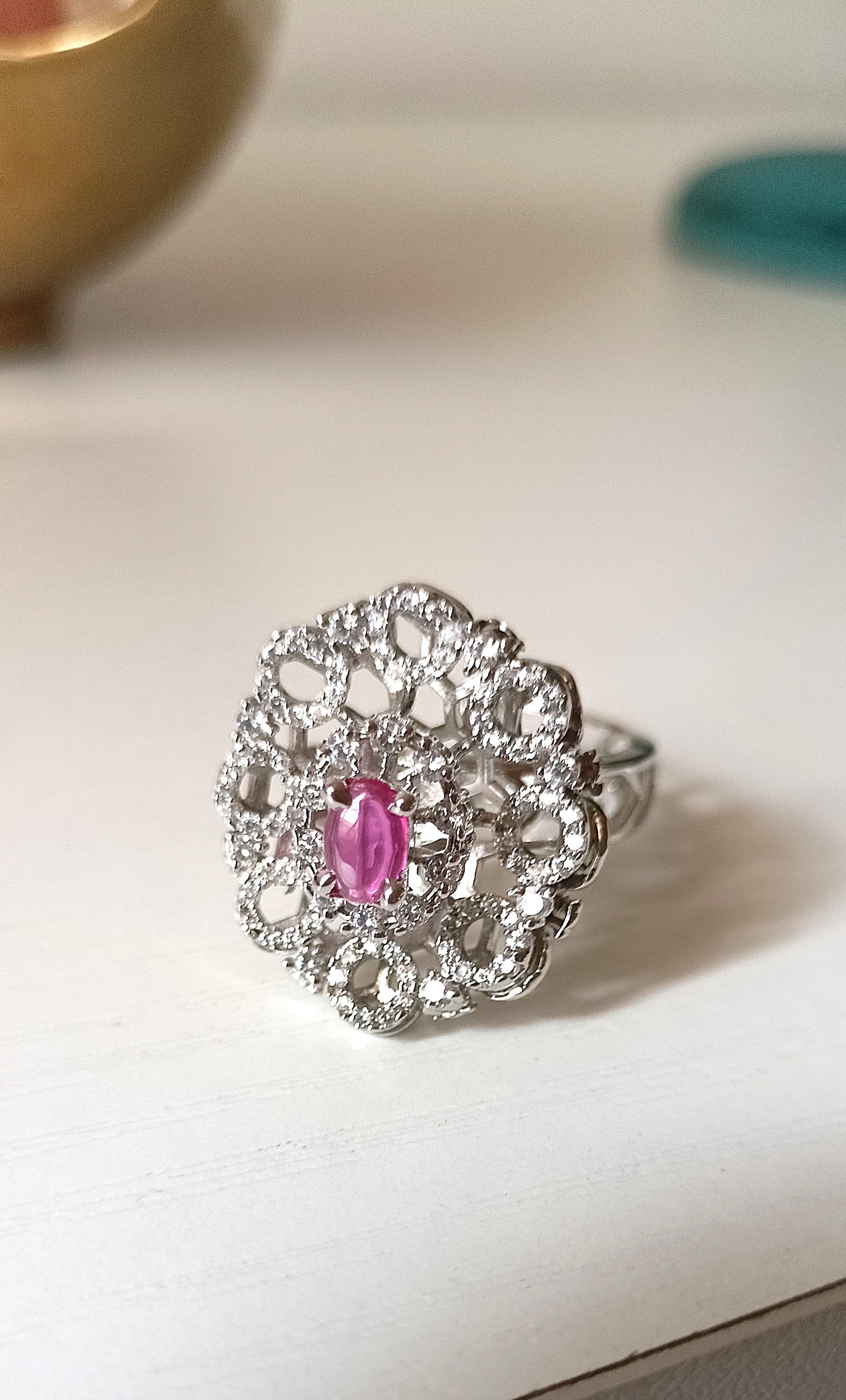 Elegant Silver-Tone Floral CZ Statement Ring