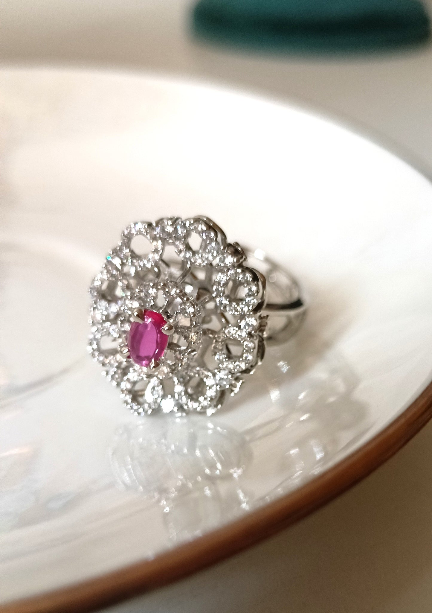 Elegant Silver-Tone Floral CZ Statement Ring