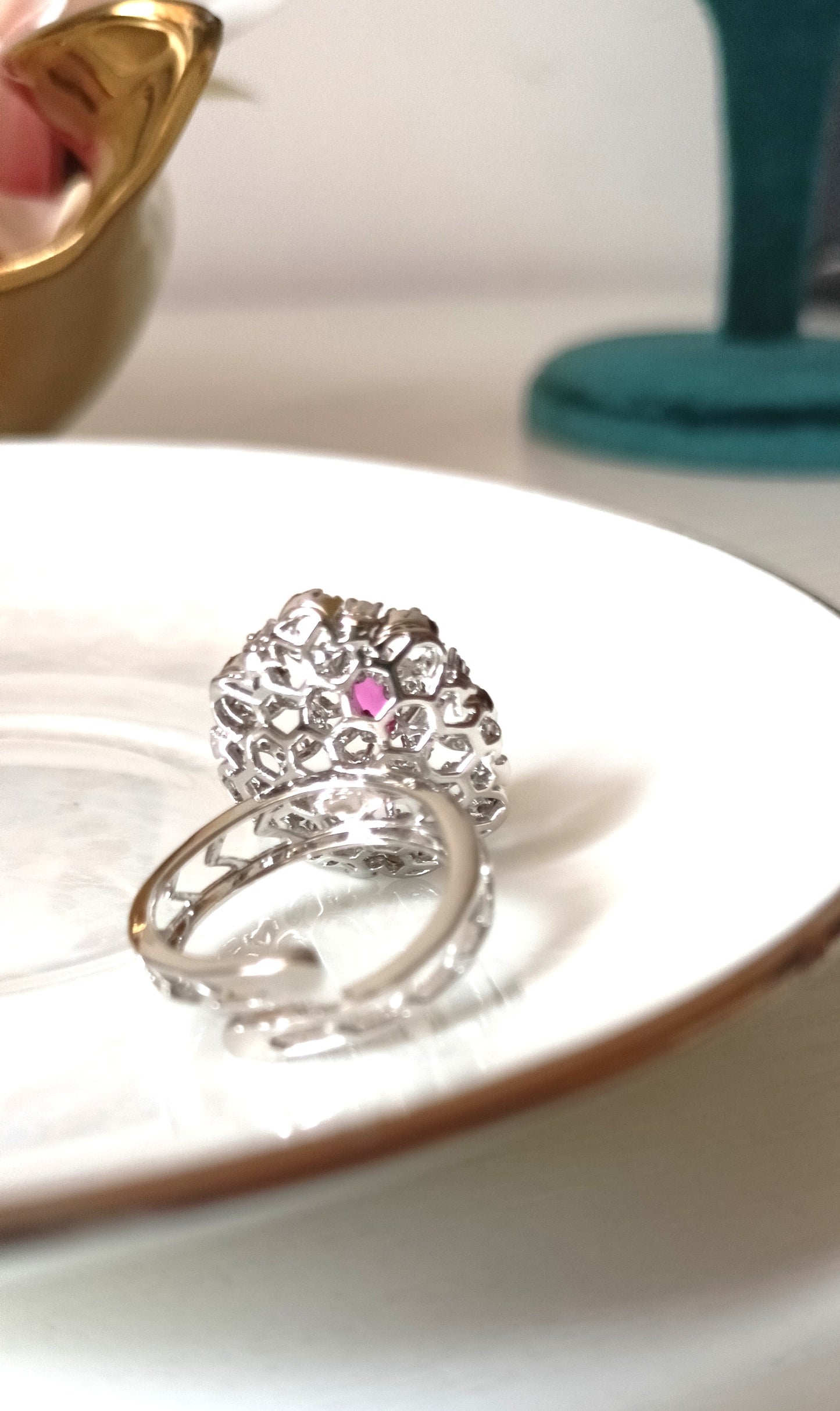 Elegant Silver-Tone Floral CZ Statement Ring