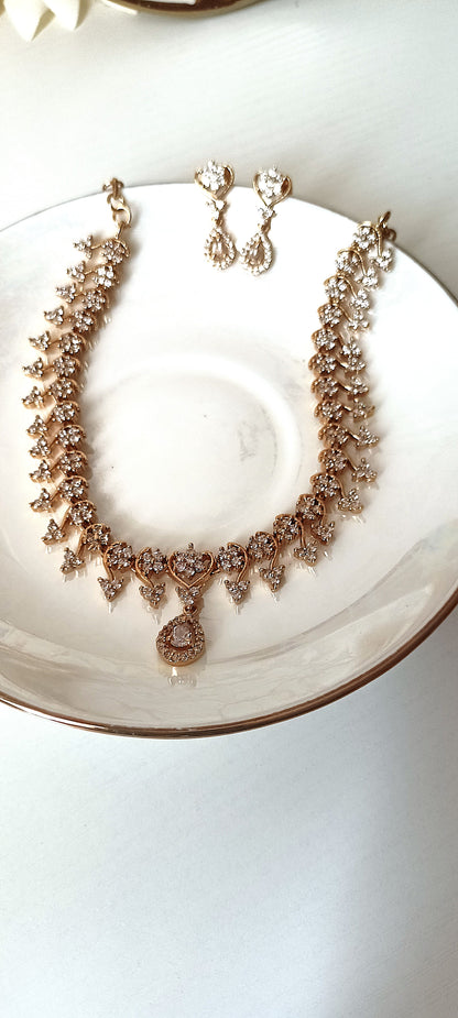 Delicate Floral Vine Necklace Set with CZ Stones