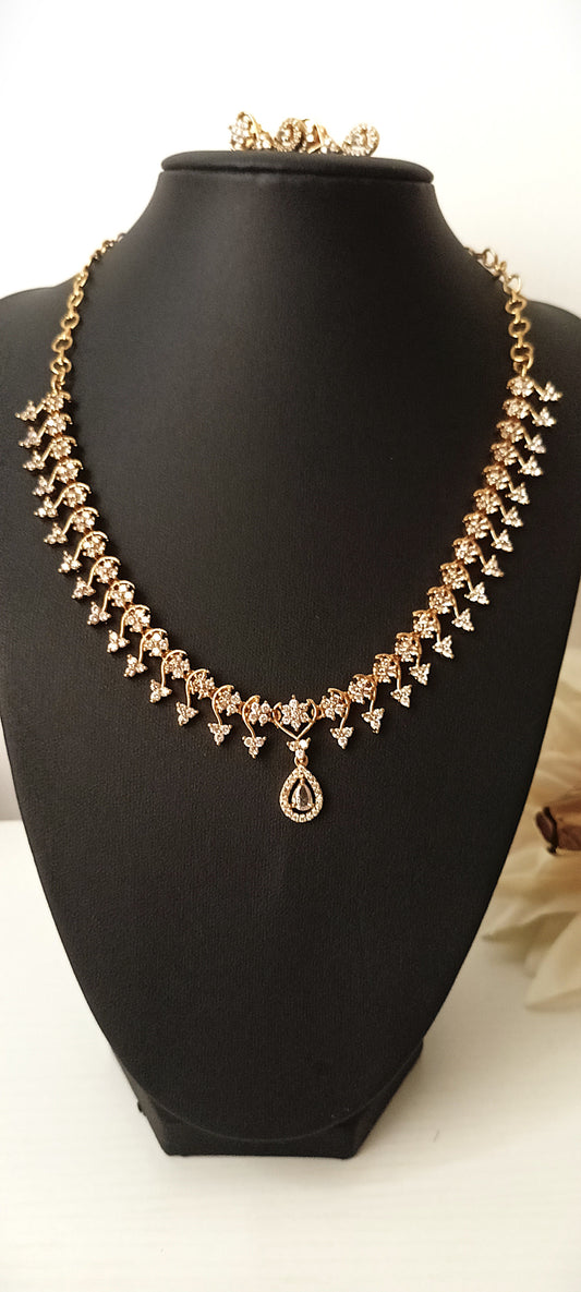 Delicate Floral Vine Necklace Set with CZ Stones