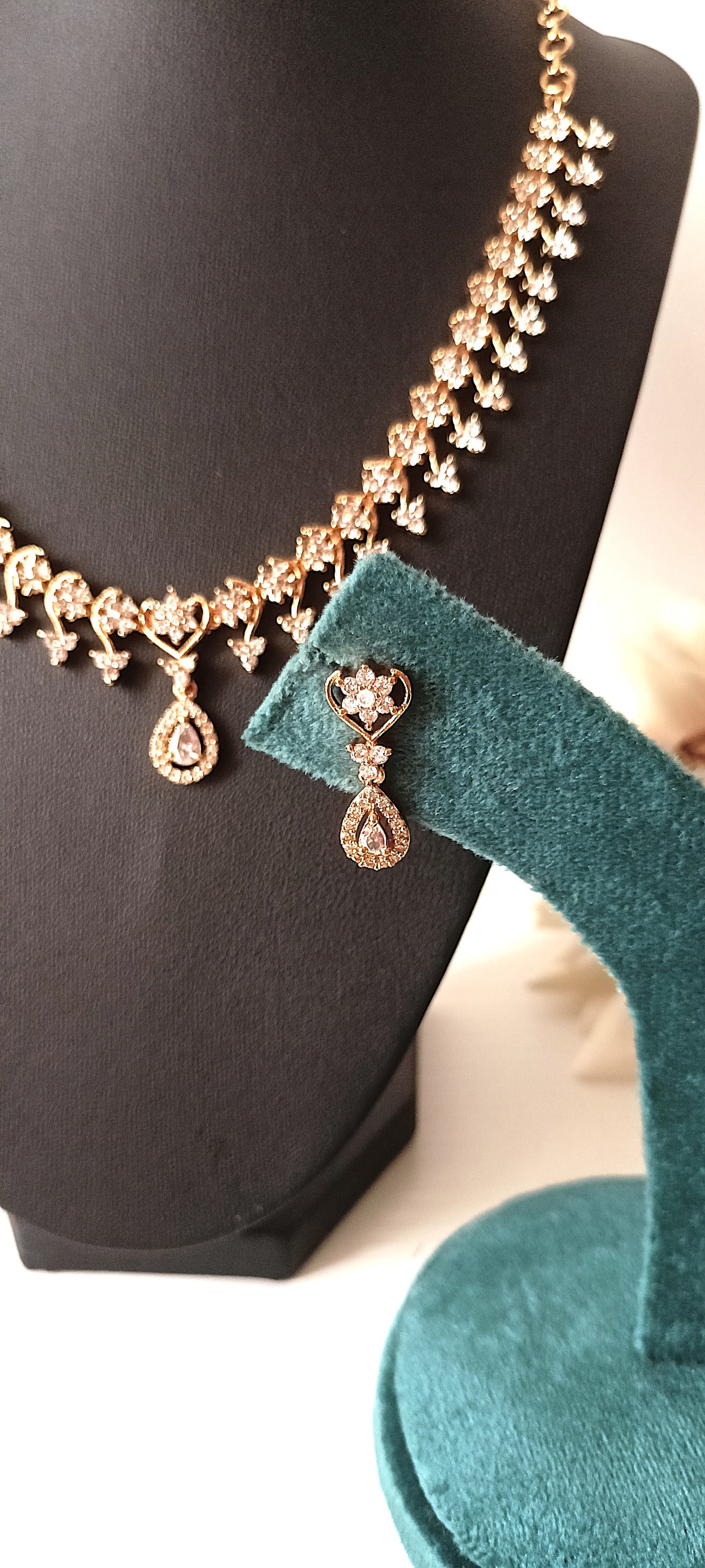 Delicate Floral Vine Necklace Set with CZ Stones