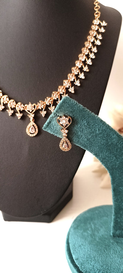 Delicate Floral Vine Necklace Set with CZ Stones