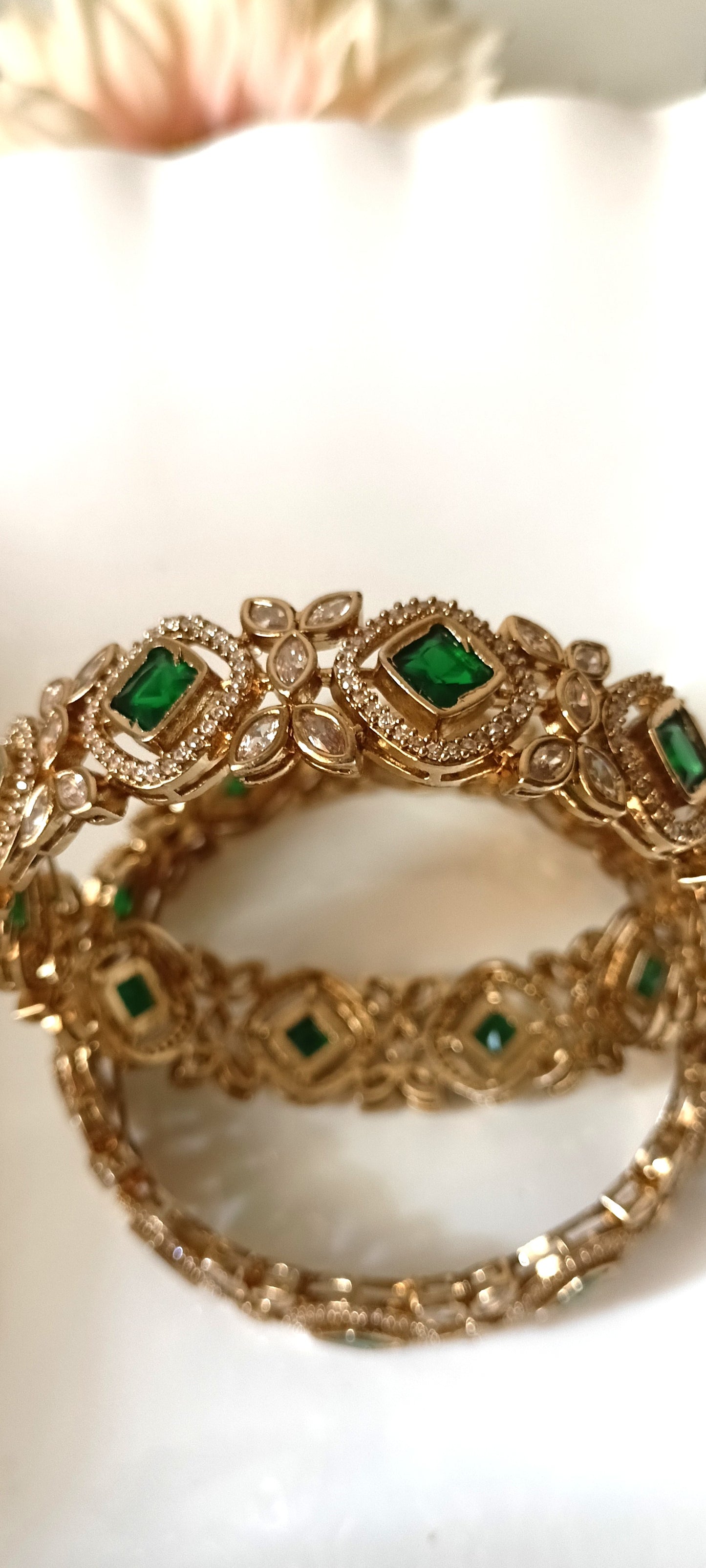 Luxurious Emerald & Diamond like Style Bangles Set