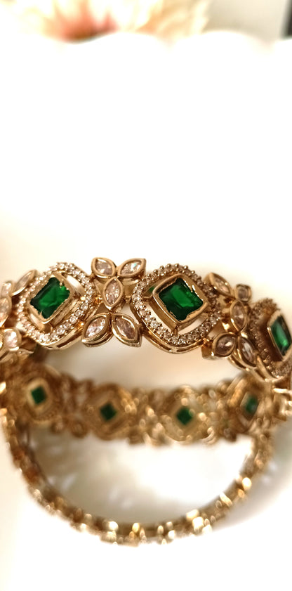 Luxurious Emerald & Diamond like Style Bangles Set