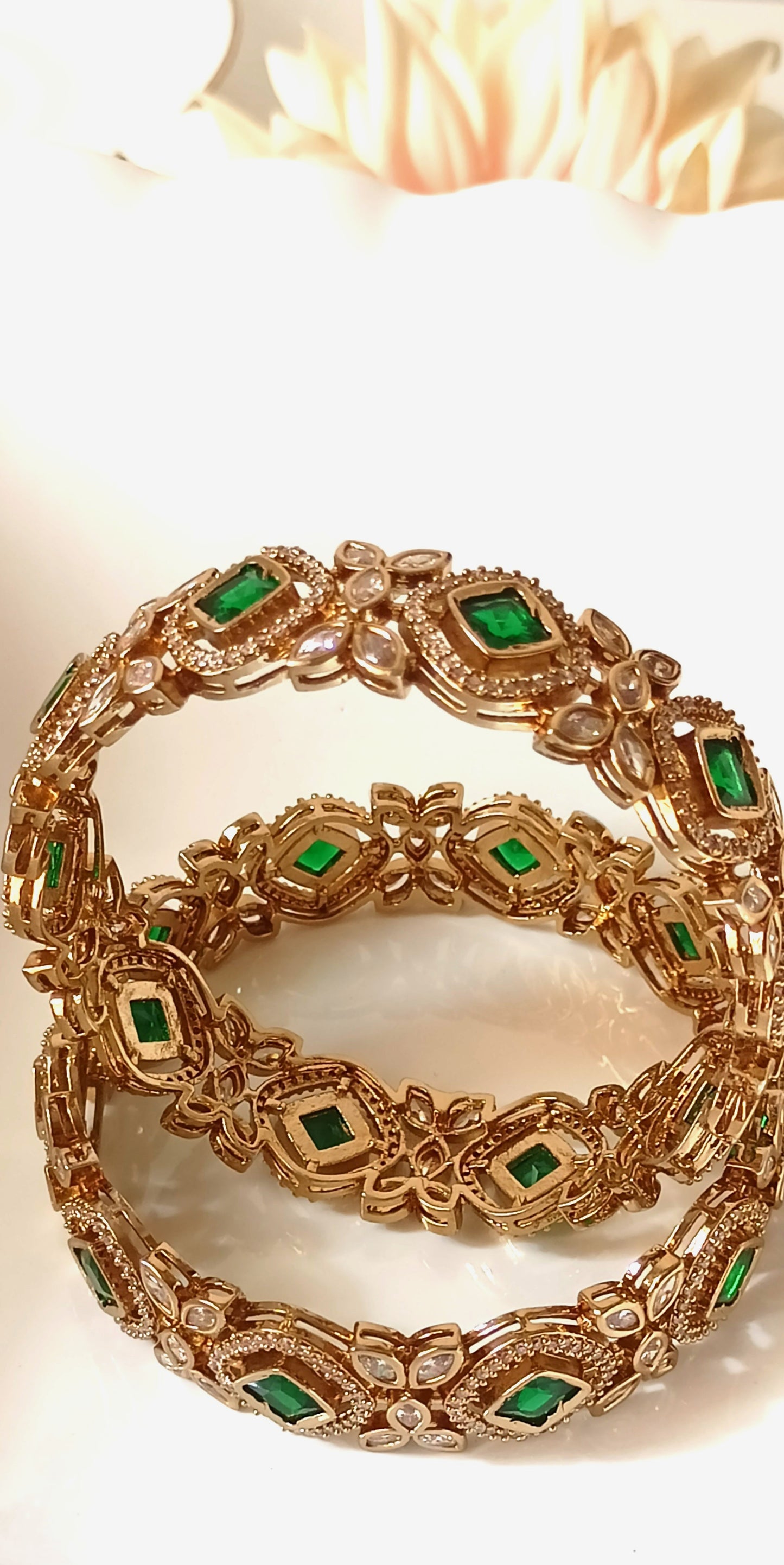 Luxurious Emerald & Diamond like Style Bangles Set