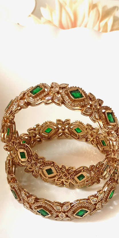 Luxurious Emerald & Diamond like Style Bangles Set