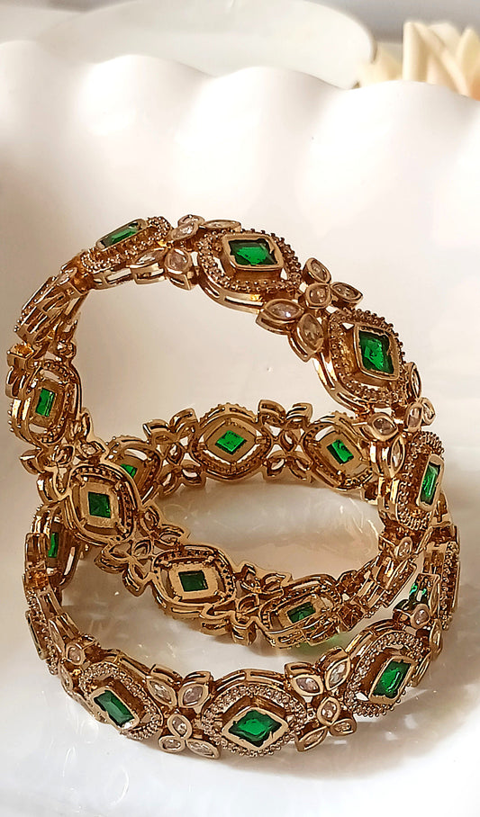Luxurious Emerald & Diamond like Style Bangles Set