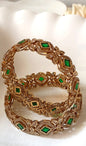 Luxurious Emerald & Diamond like Style Bangles Set