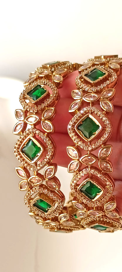Luxurious Emerald & Diamond like Style Bangles Set