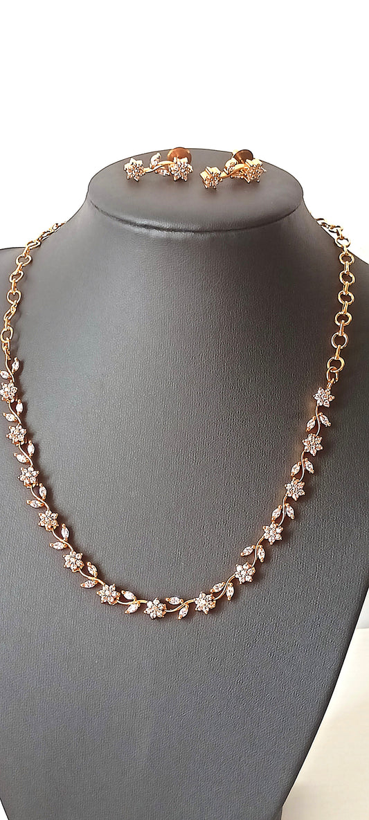 Elegant Gold-Plated Floral Necklace Set with Earrings