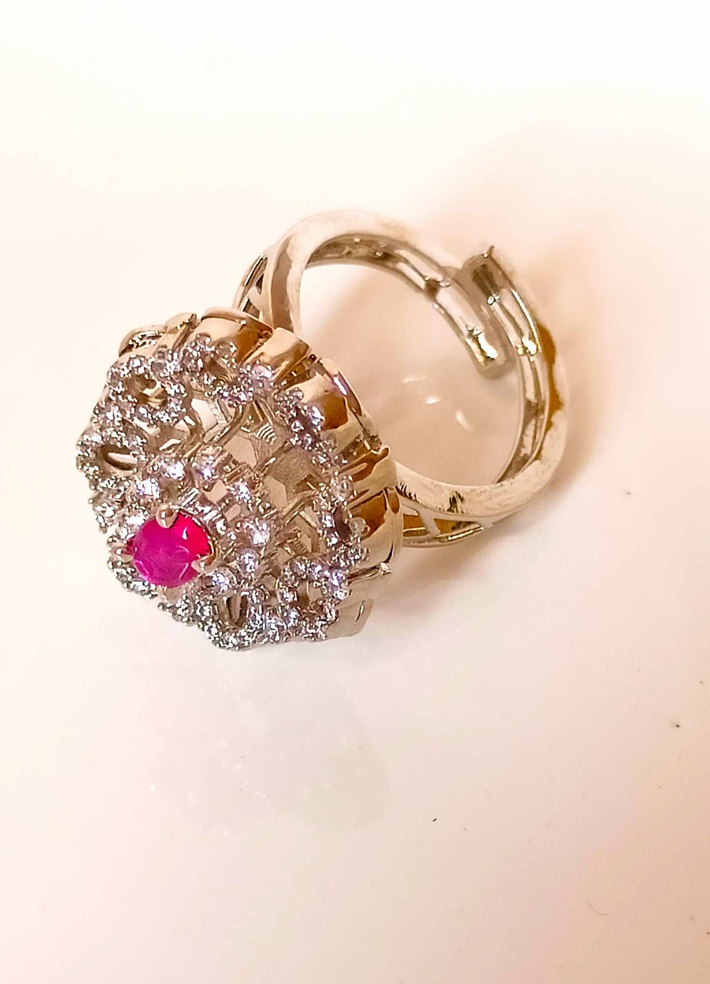 Elegant Silver-Tone Floral CZ Statement Ring