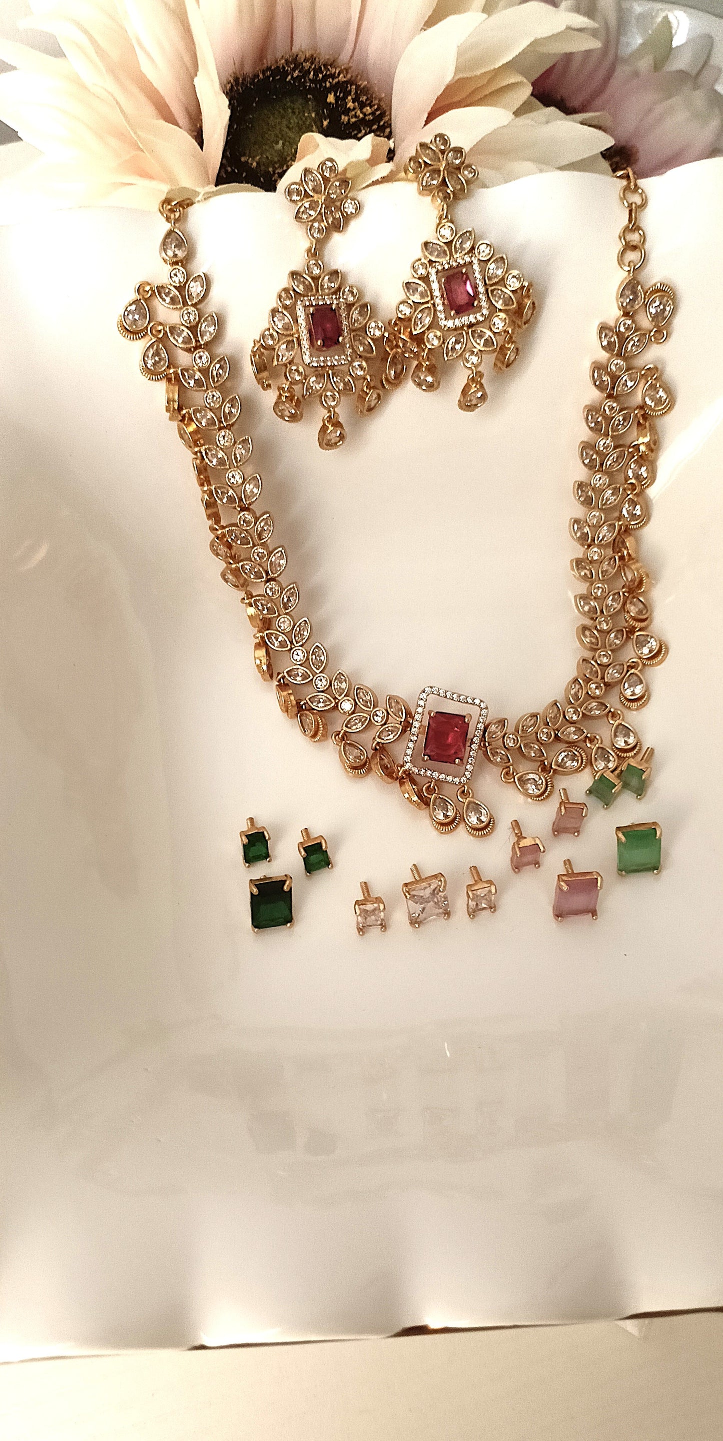 Interchangeable Stone Gold-Plated Necklace Set – Multi-Coloured Stones