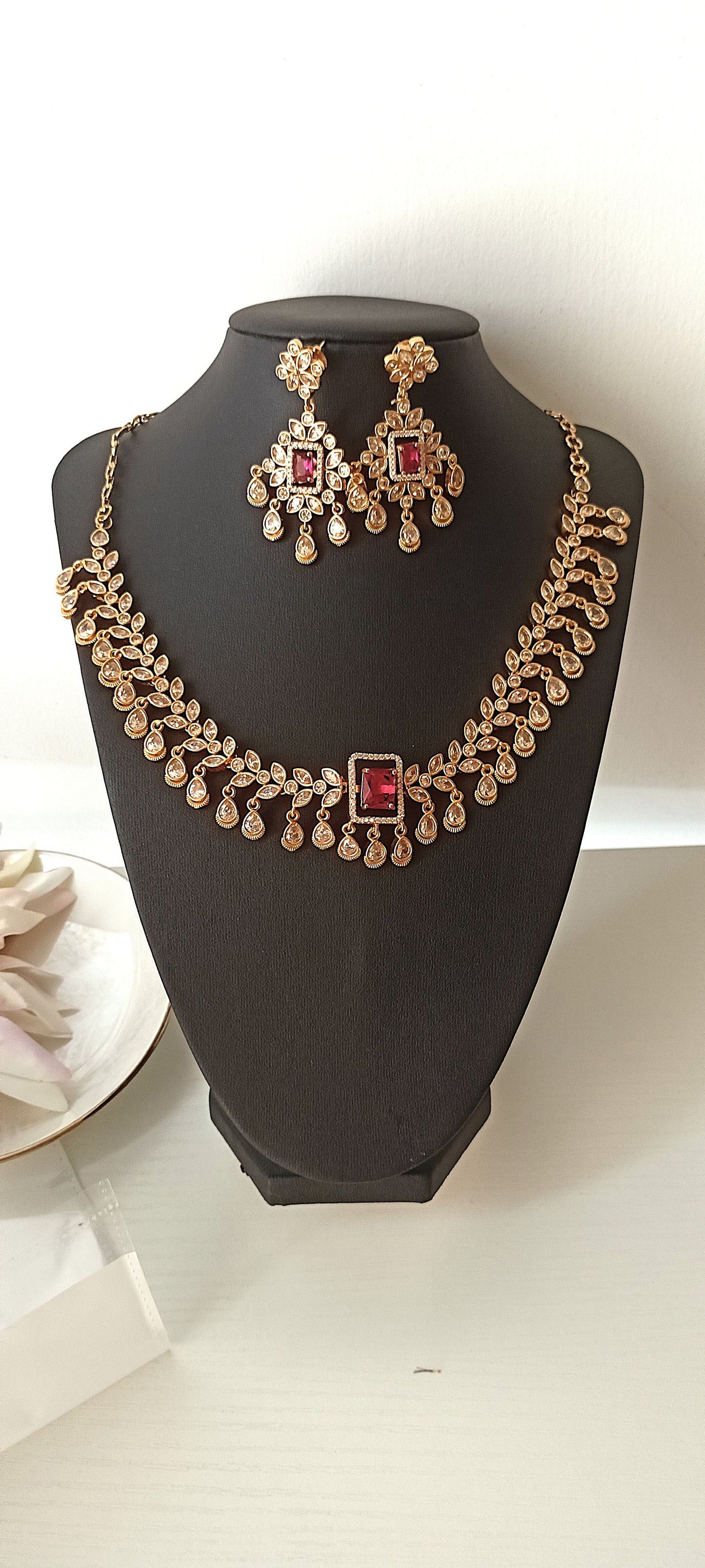 Interchangeable Stone Gold-Plated Necklace Set – Multi-Coloured Stones
