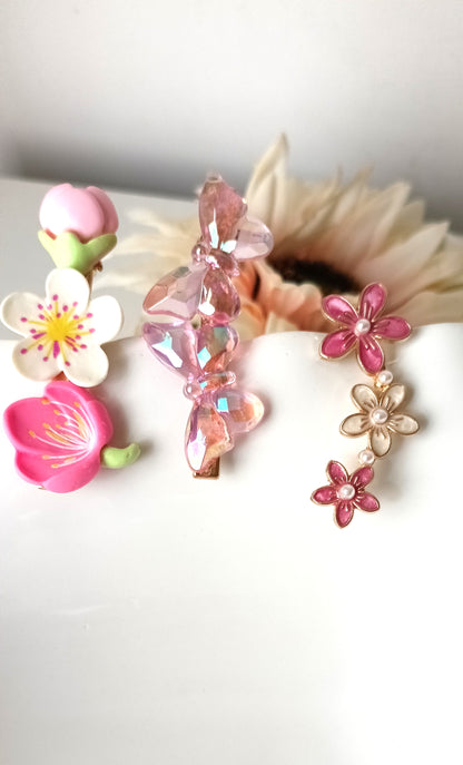 Charming Sakura Blossom Pastel Hair Clip – Pink, White & Green
