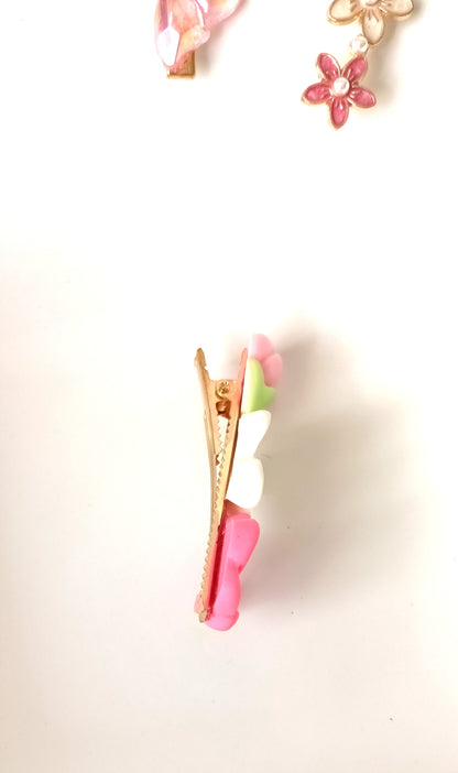 Charming Sakura Blossom Pastel Hair Clip – Pink, White & Green