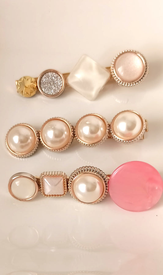 Elegant Pearl & Pink Accent Hair Clip Set – Vintage Glam Collection