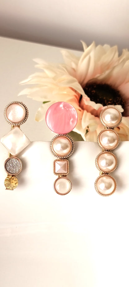 Elegant Pearl & Pink Accent Hair Clip Set – Vintage Glam Collection