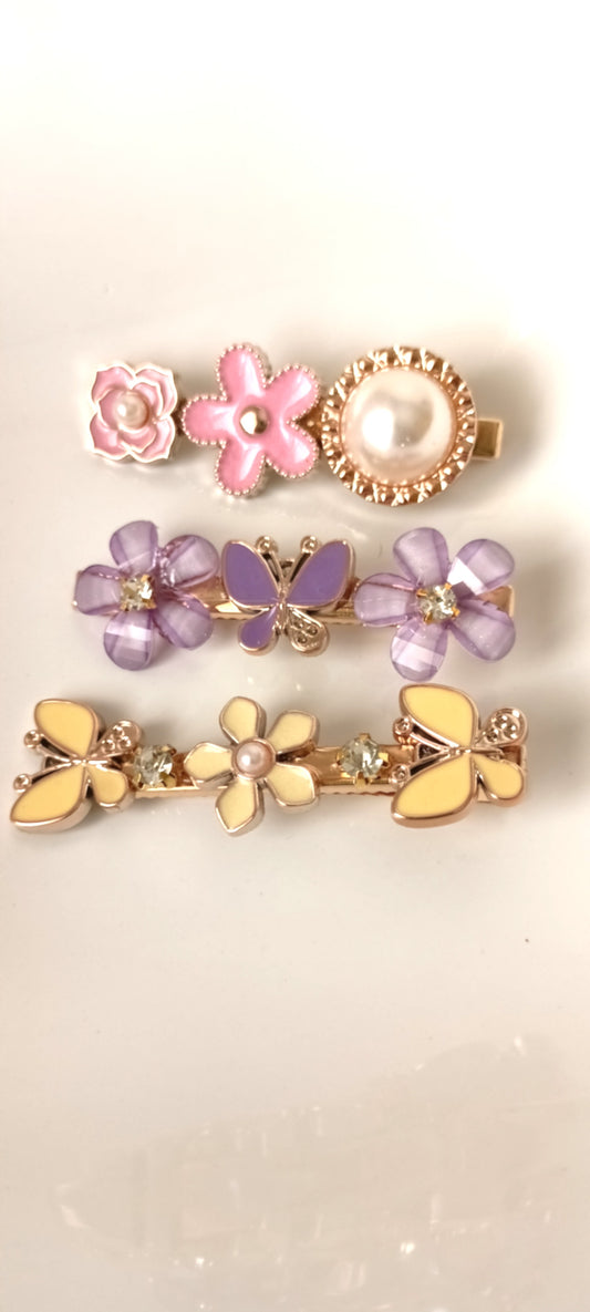 Butterfly & Floral Pastel Hair Clip Set – Lilac & Lemon