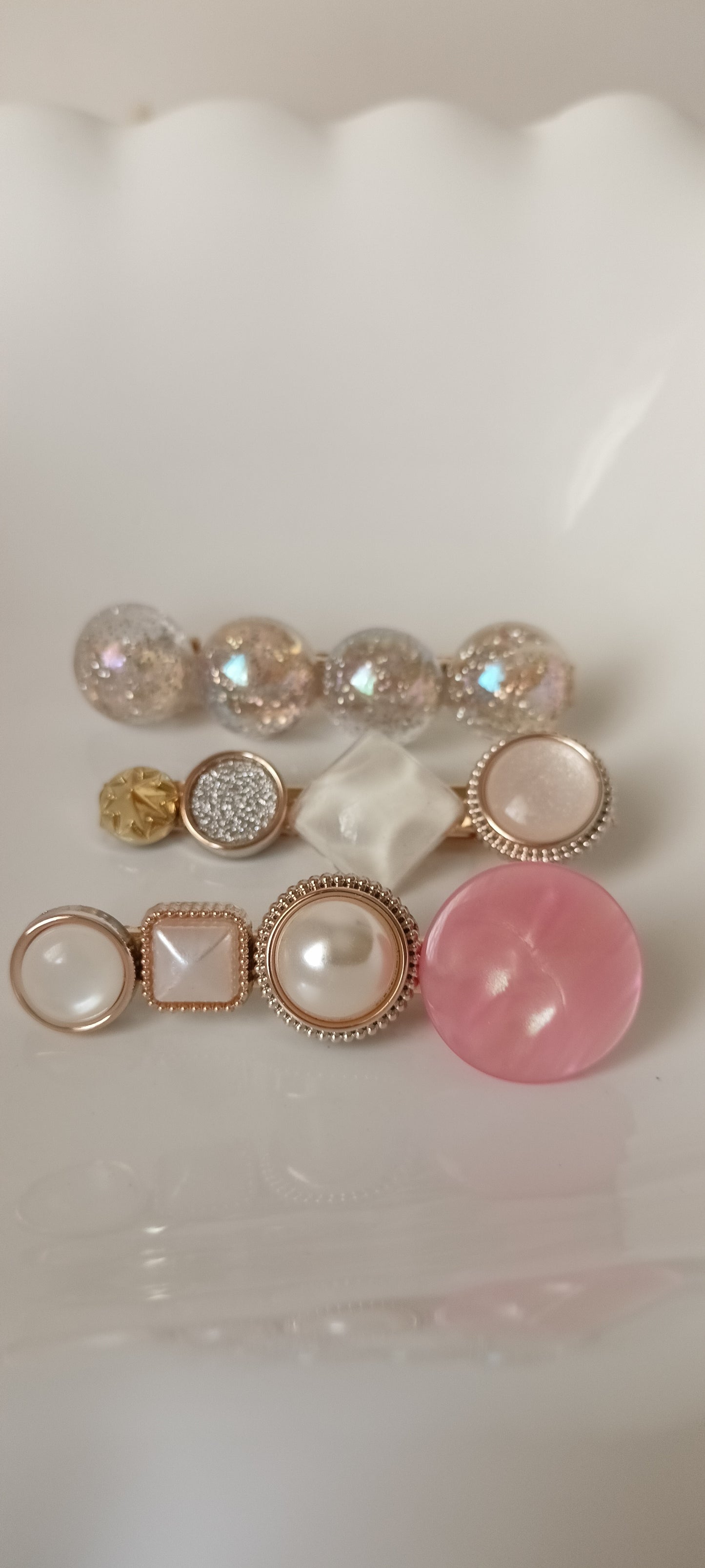 Glitter Bead & Modern Mixed Gem Hair Clip Set – Pink, Pearl & Metallic Sparkle