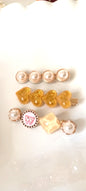 Golden Glitter Heart & Pearl Enamel Hair Clip Set – Butterfly Blush Edition