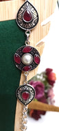 Antique Silver Boho Anklet with Gemstone Drops & Pearl Accents