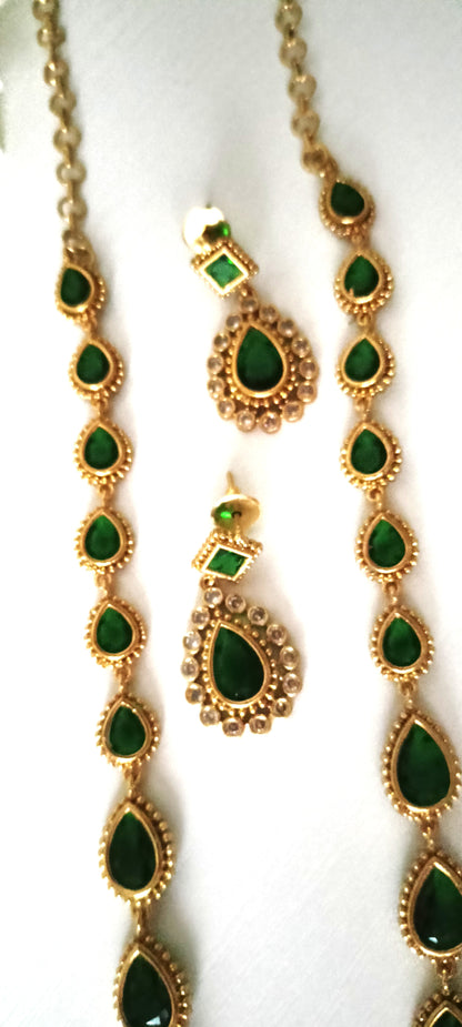 Elegant Green Stone Necklace Set with Earrings
