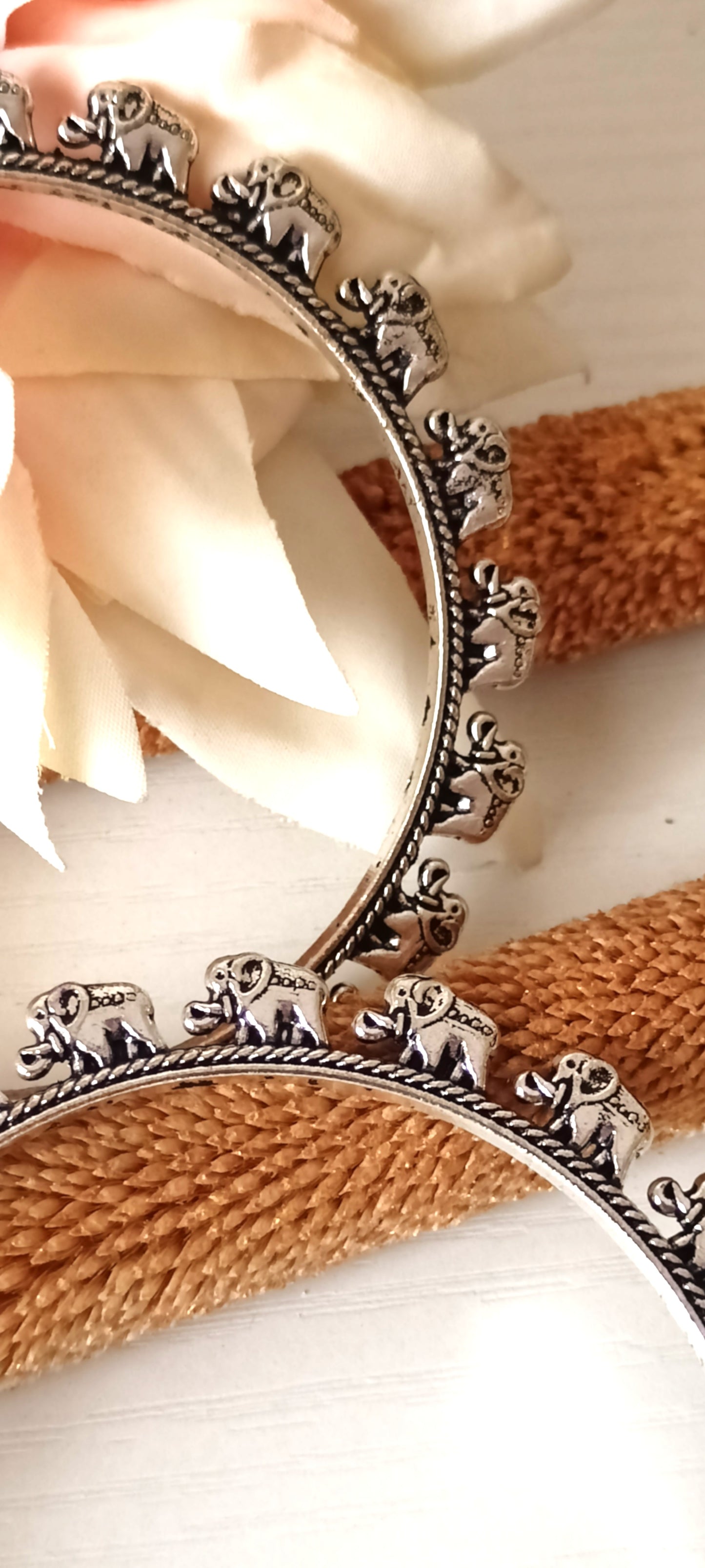 Oxidized Silver Elephant Motif Bangles – Traditional Indian Kada (Set of 2)