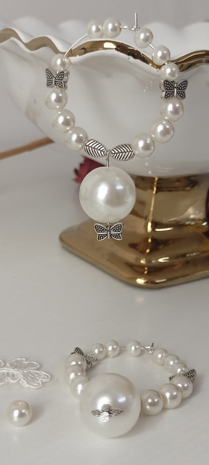 Butterfly & Leaf Charm Pearl Hoop Earrings – Personally Handcrafted