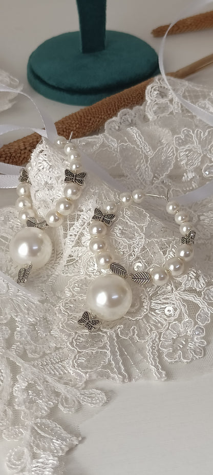 Butterfly & Leaf Charm Pearl Hoop Earrings – Personally Handcrafted