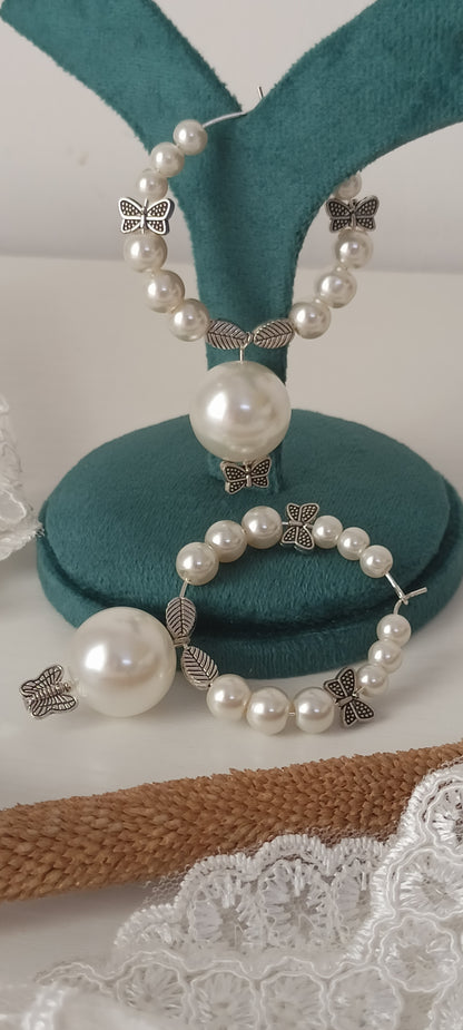 Butterfly & Leaf Charm Pearl Hoop Earrings – Personally Handcrafted