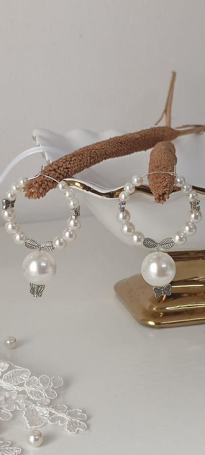 Butterfly & Leaf Charm Pearl Hoop Earrings – Personally Handcrafted