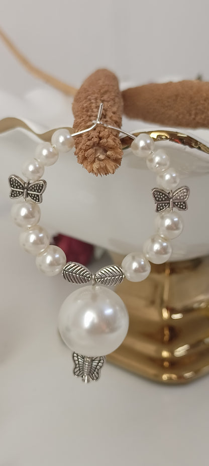 Butterfly & Leaf Charm Pearl Hoop Earrings – Personally Handcrafted