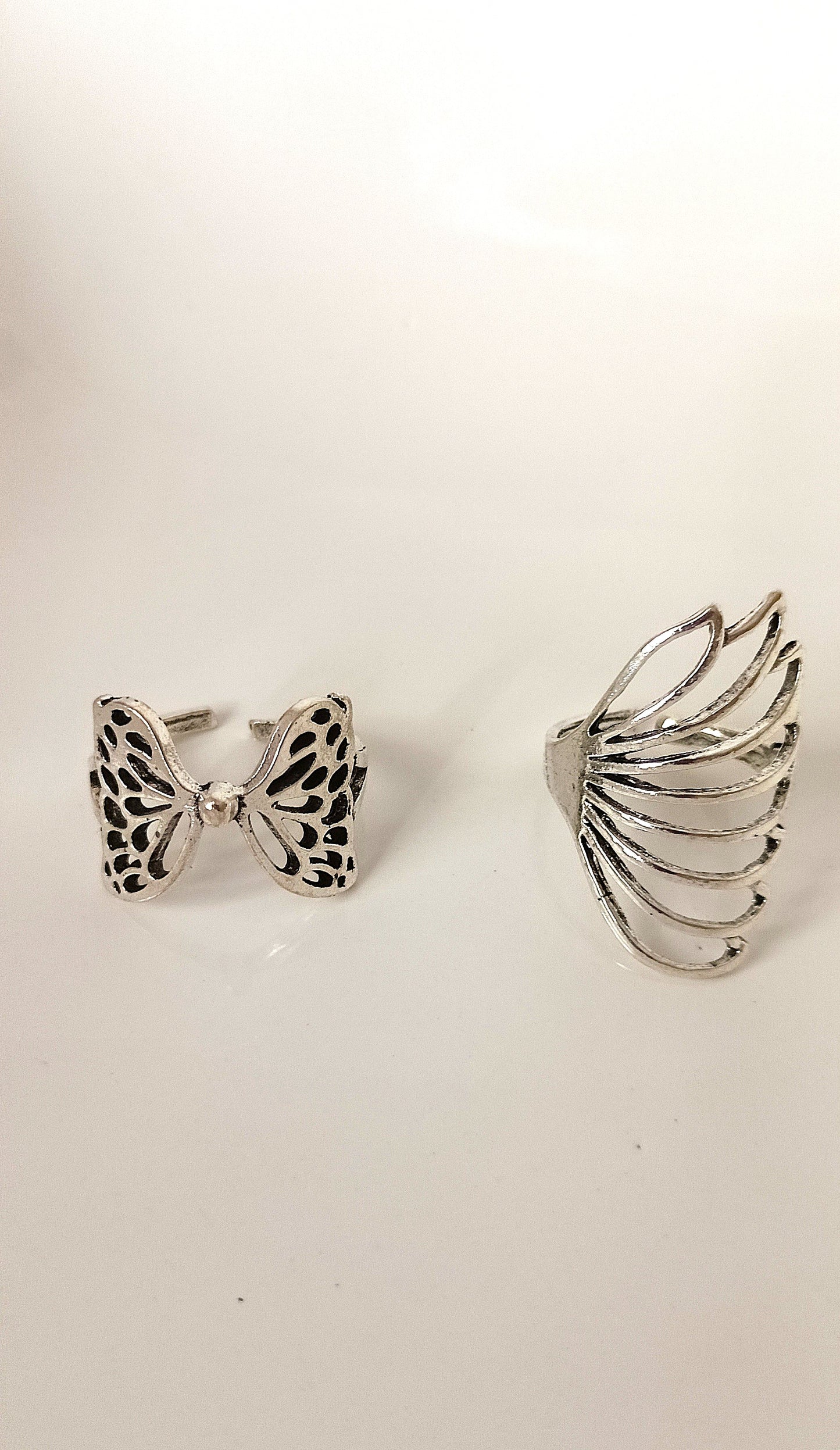 Wings of Grace Ring Set – Butterfly & Angel Wing Adjustable Silver-Tone