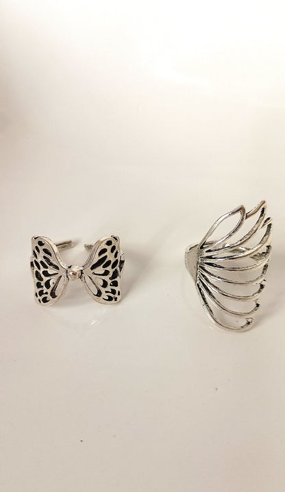 Wings of Grace Ring Set – Butterfly & Angel Wing Adjustable Silver-Tone