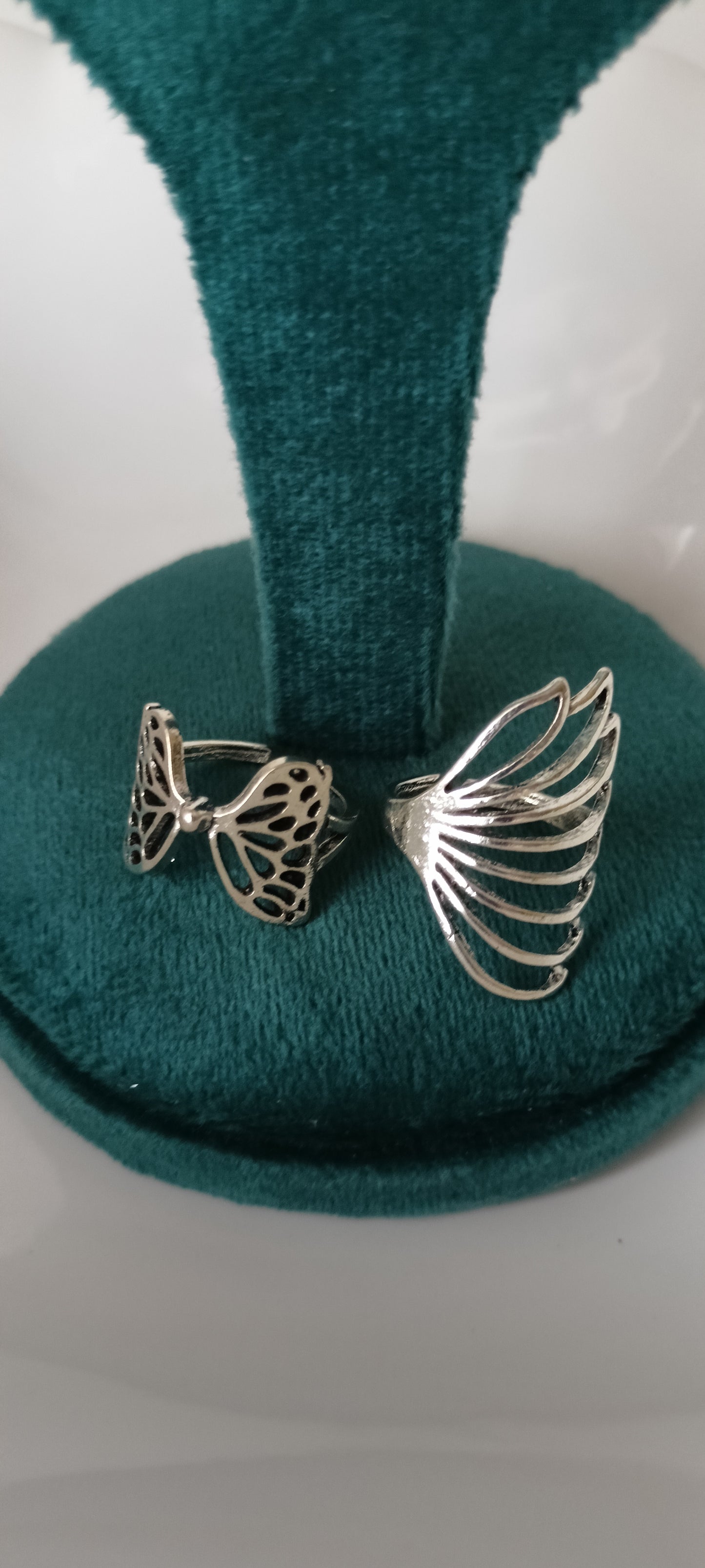 Wings of Grace Ring Set – Butterfly & Angel Wing Adjustable Silver-Tone