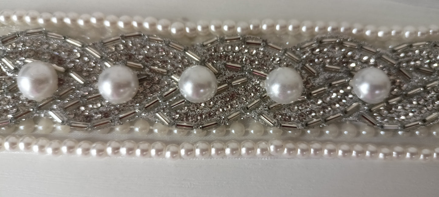 Elegant Pearl & Crystal Bridal Sash – Personally Handcrafted !!