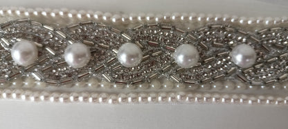 Elegant Pearl & Crystal Bridal Sash – Personally Handcrafted !!