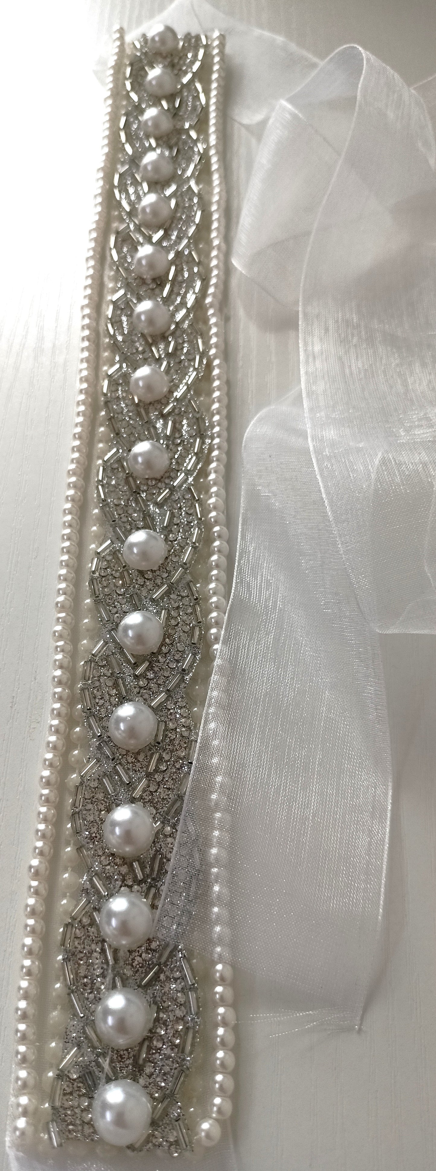 Elegant Pearl & Crystal Bridal Sash – Personally Handcrafted !!