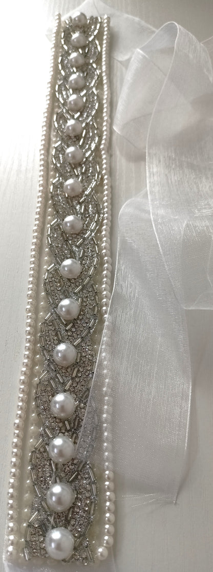 Elegant Pearl & Crystal Bridal Sash – Personally Handcrafted !!