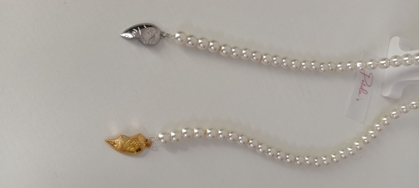 Gold & Silver Detachable Heart Pearl Necklace