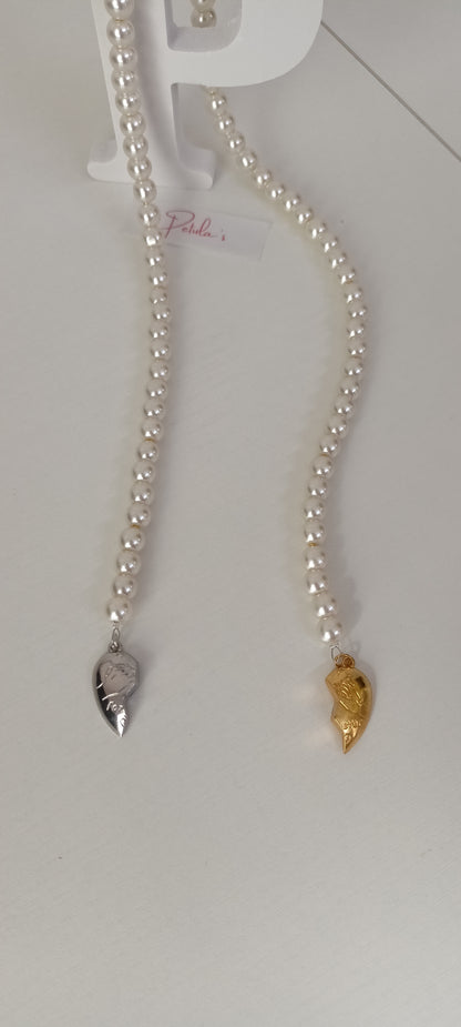 Gold & Silver Detachable Heart Pearl Necklace