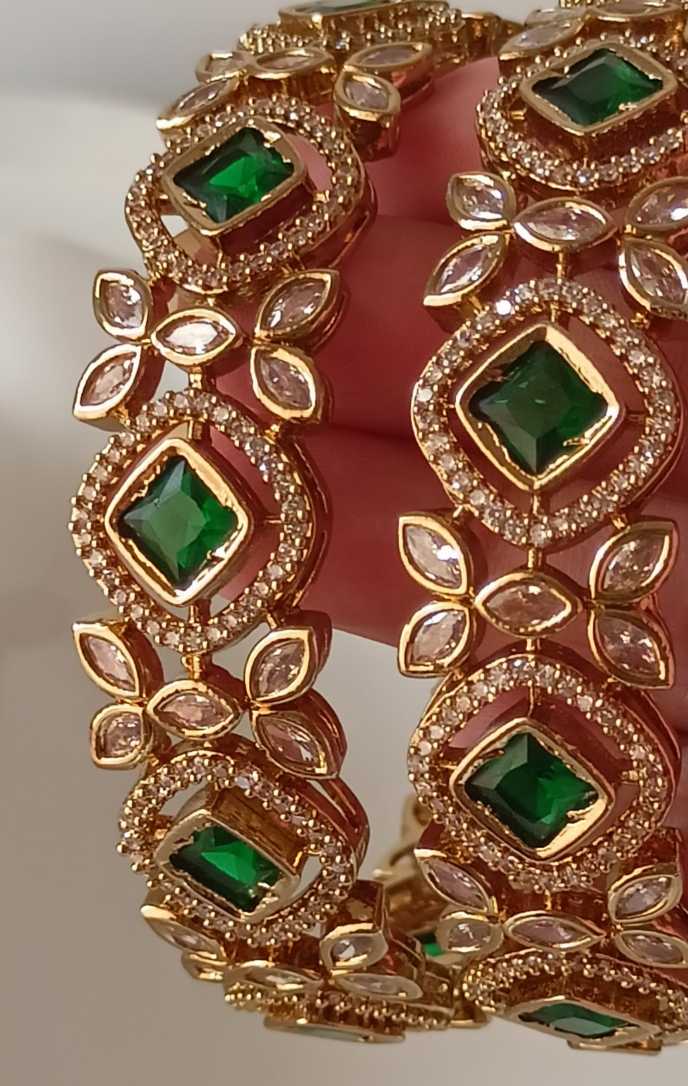 Luxurious Emerald & Diamond like Style Bangles Set