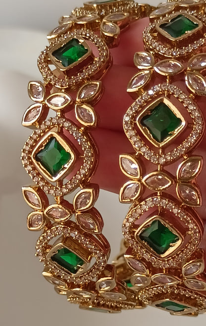 Luxurious Emerald & Diamond like Style Bangles Set