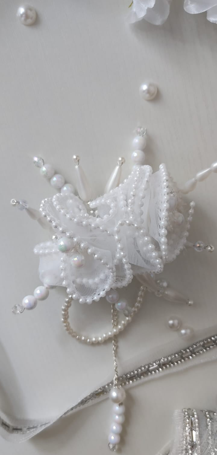 Majestic Pearl & Lace Bridal Hairpiece with Cascading Bead Tassel