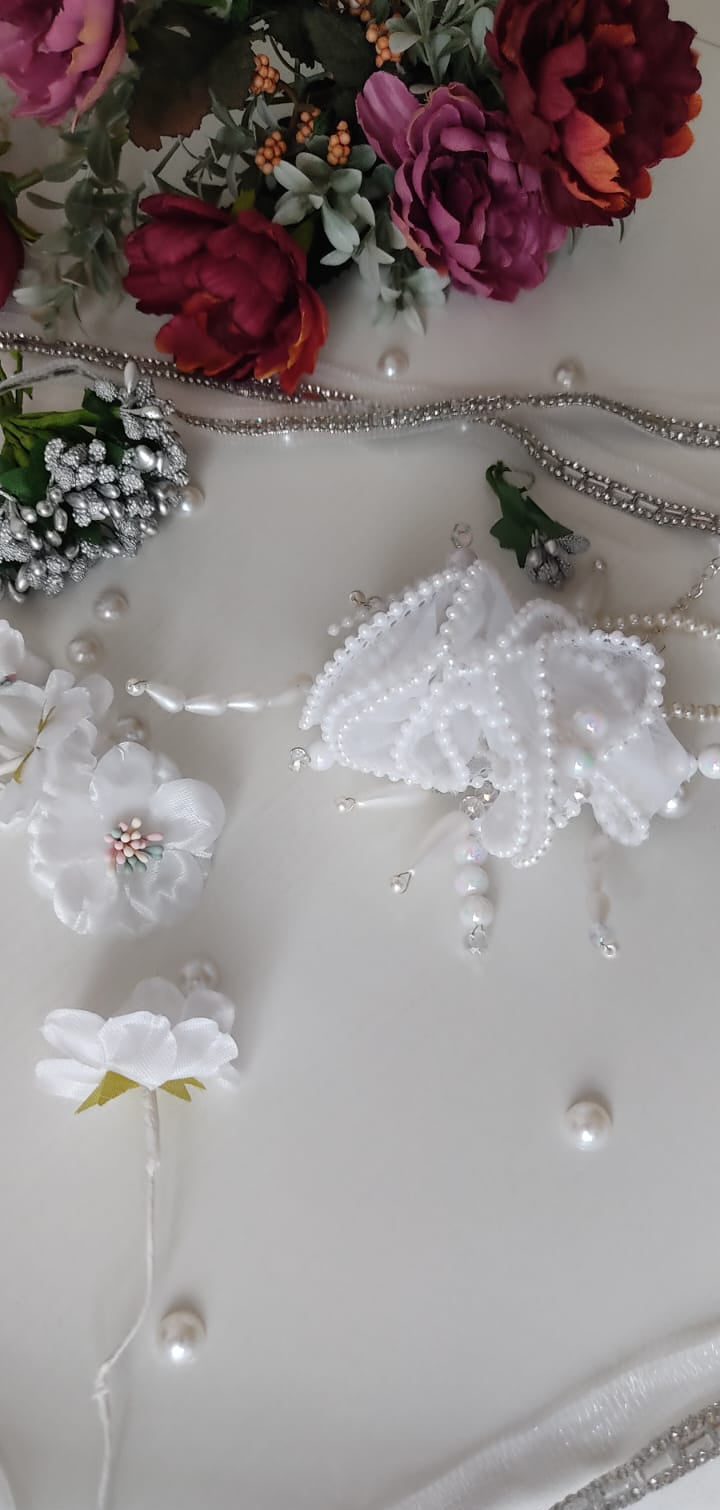 Majestic Pearl & Lace Bridal Hairpiece with Cascading Bead Tassel