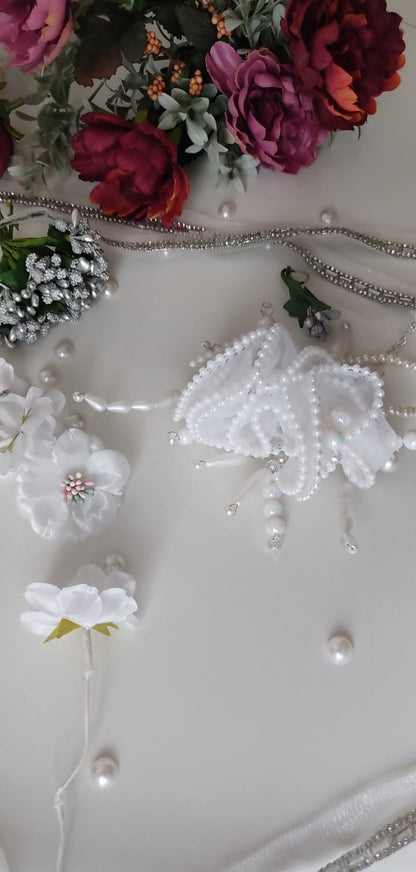 Majestic Pearl & Lace Bridal Hairpiece with Cascading Bead Tassel