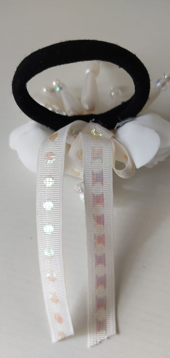 Delicate Ribbon Rose & Pearl Bridal Hair band with Beaded Spray