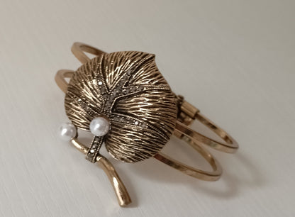 Vintage Gold Leaf with Pears Cuff Bracelet | Vintage Filigree Statement Cuff